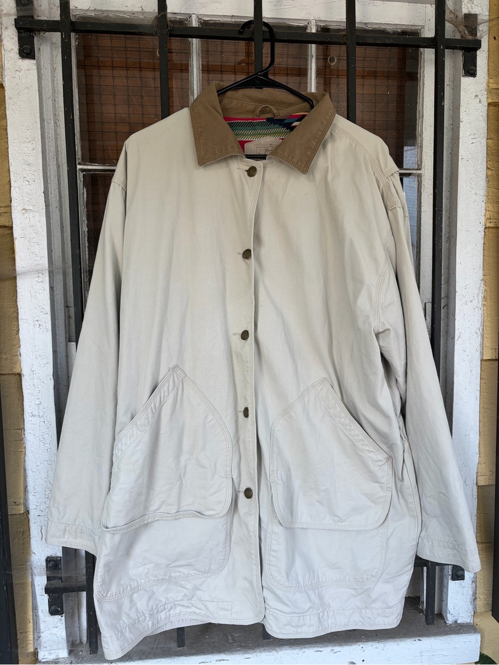 Woolrich Cream Jacket with Brown Corduroy Collar